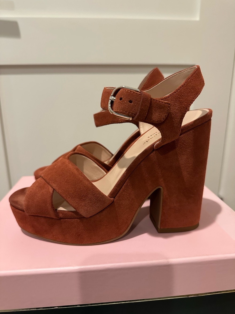 Kate Spade size 8.5 “Grace” rust  suede platform sandal, excellent condition.